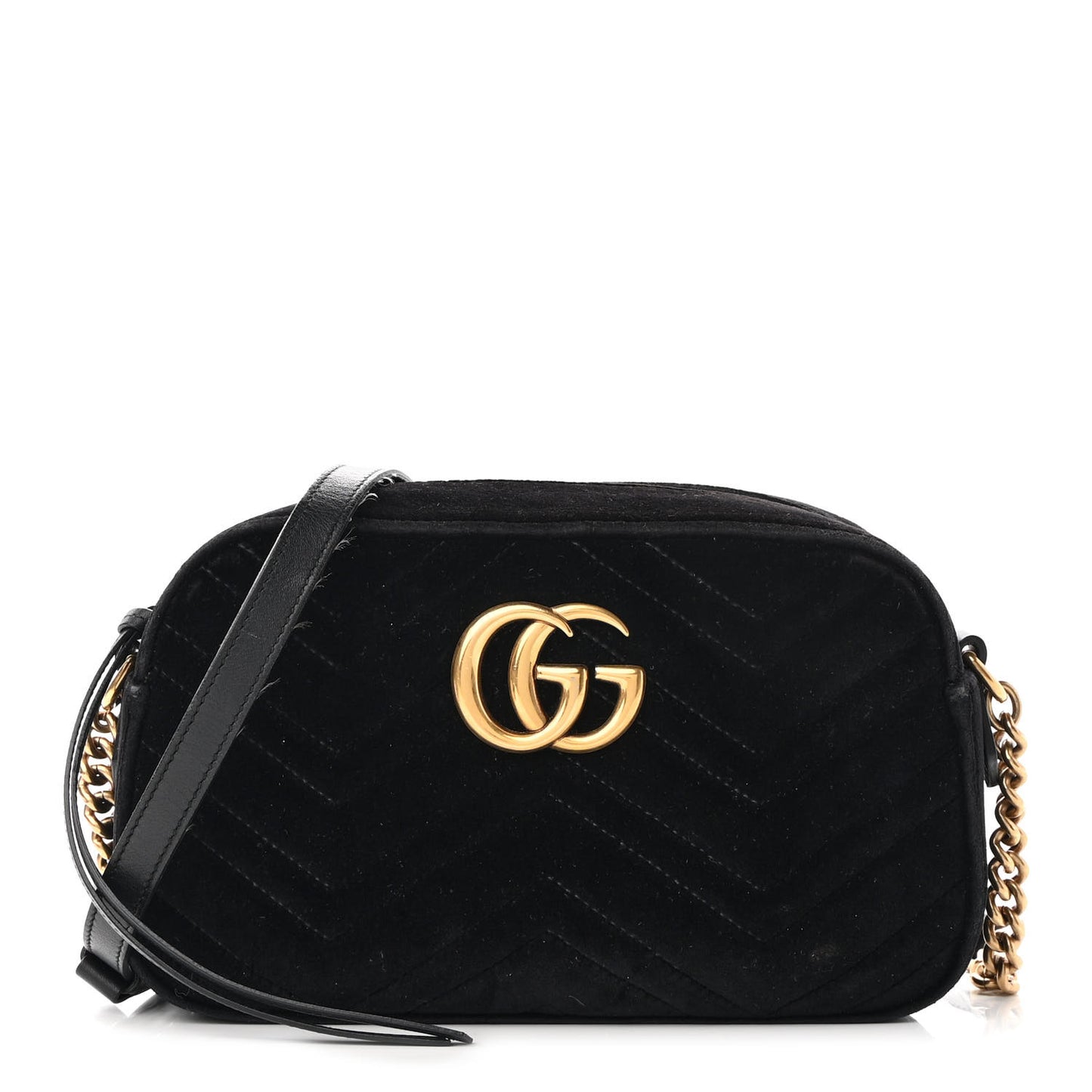Velvet Matelasse Small GG Marmont Chain Shoulder Bag Black