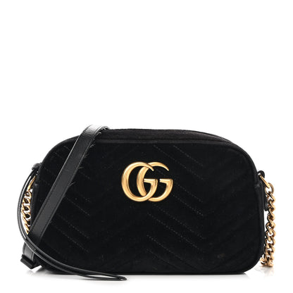 Gucci Velvet Matelasse Small GG Marmont Chain Shoulder Bag Black 1 of 12