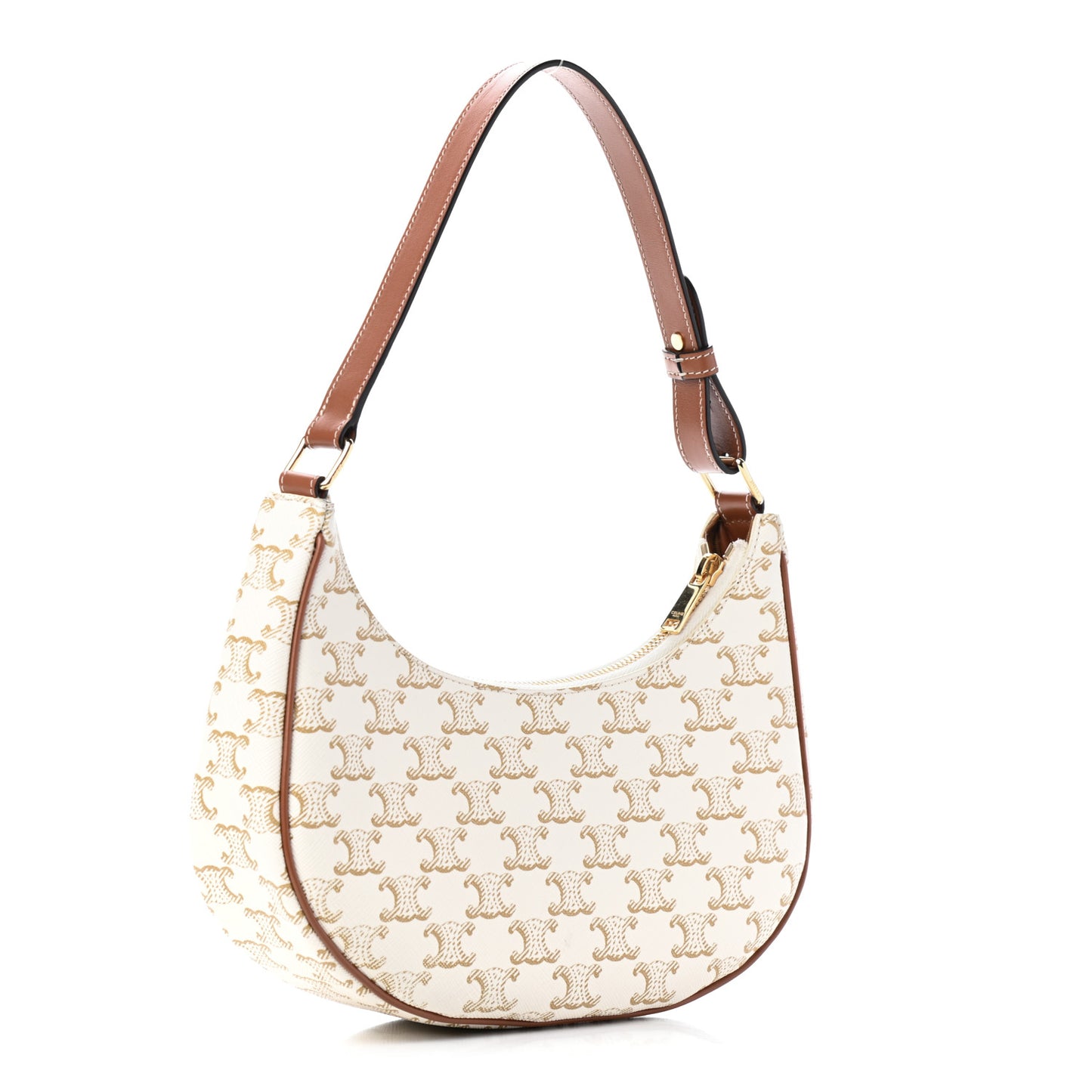 Canvas Calfskin Ava Triomphe Shoulder Bag White