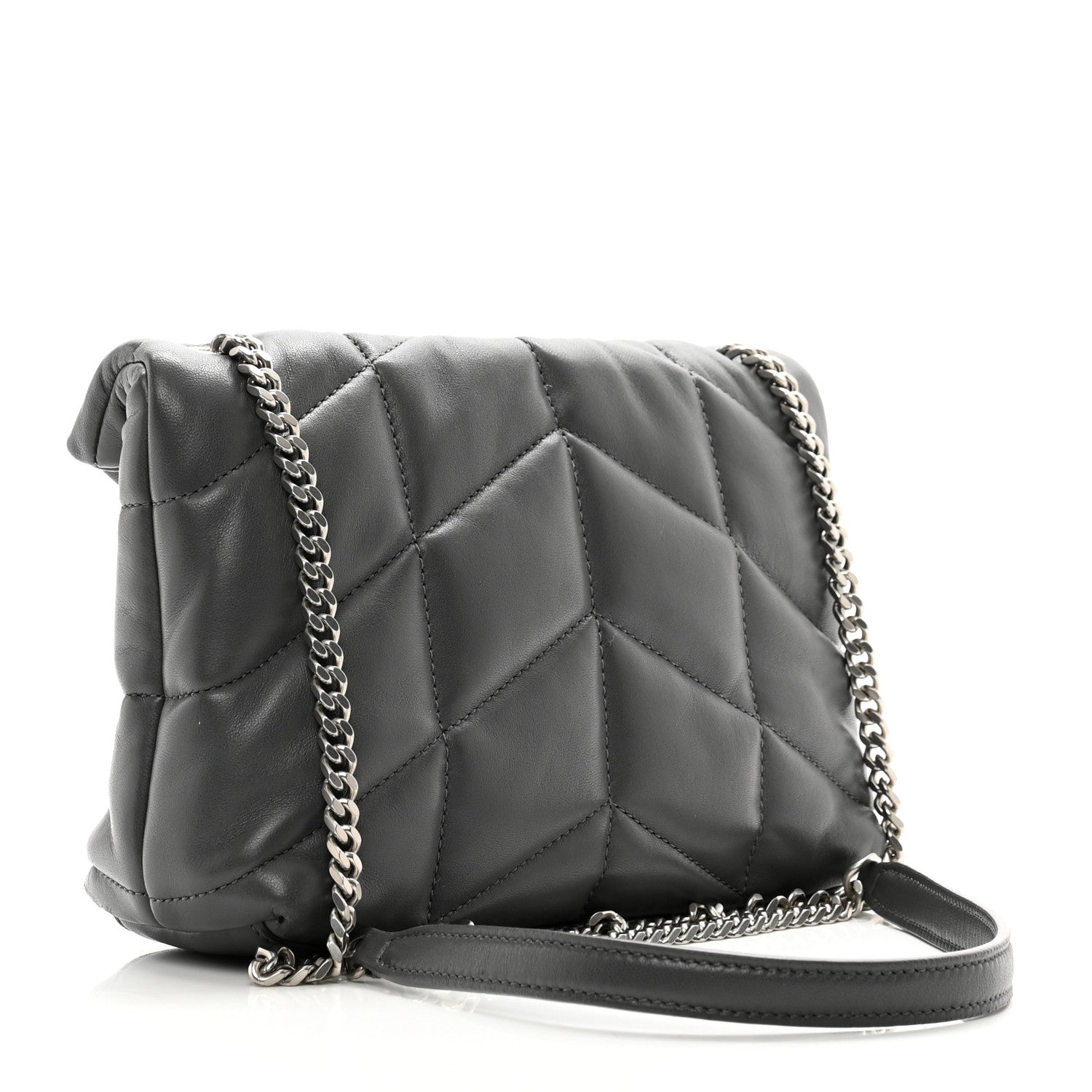 Saint Laurent Lambskin Quilted Toy Loulou Puffer Monogram Chain Satchel Storm 3 of 10