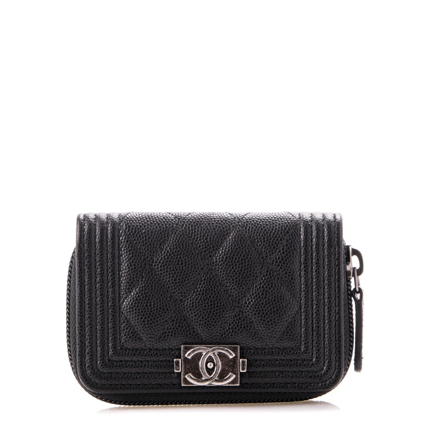 Caviar Quilted Boy Zip Around Coin Purse Wallet Black