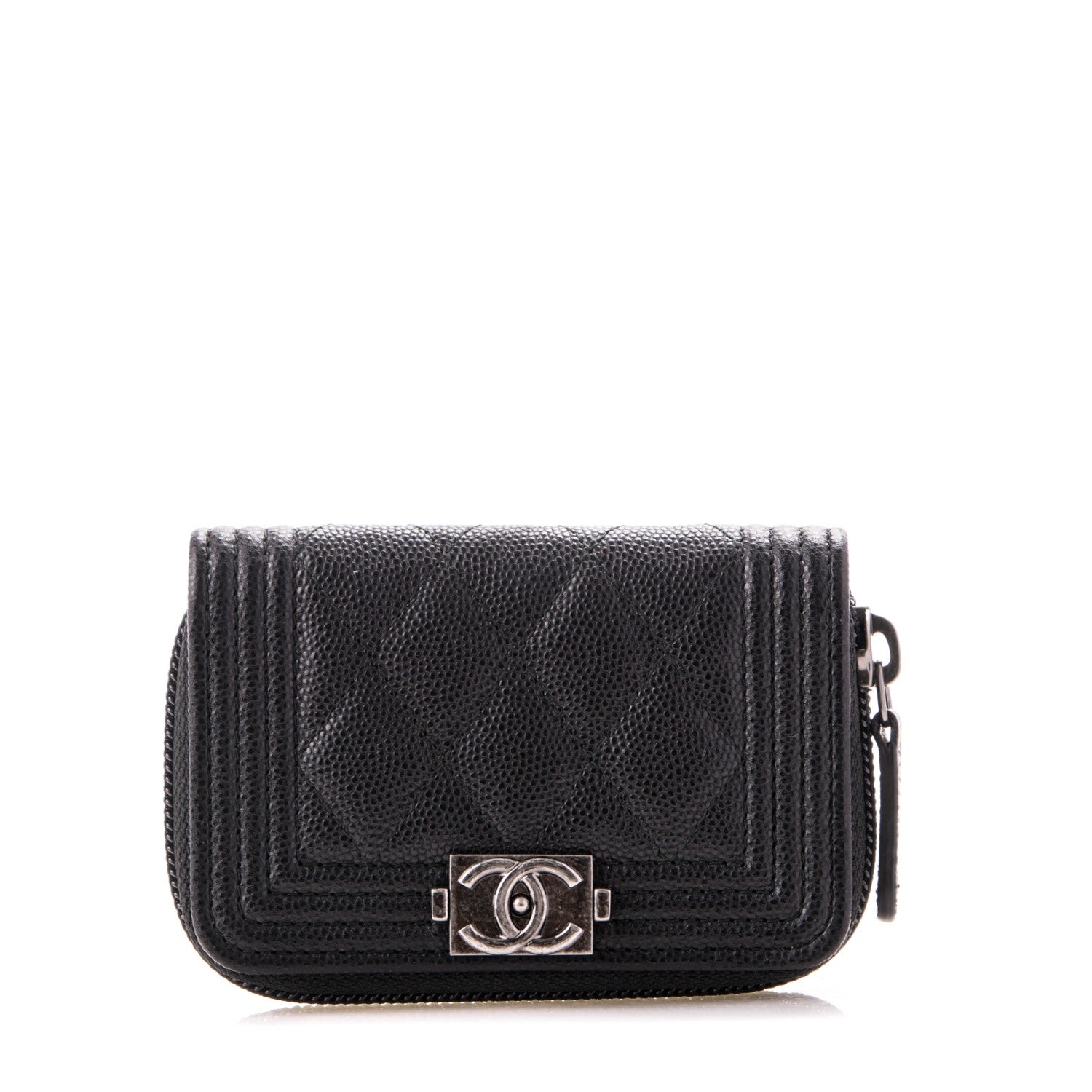 Chanel Caviar Quilted Boy Zip Around Coin Purse Wallet Black 1 of 7