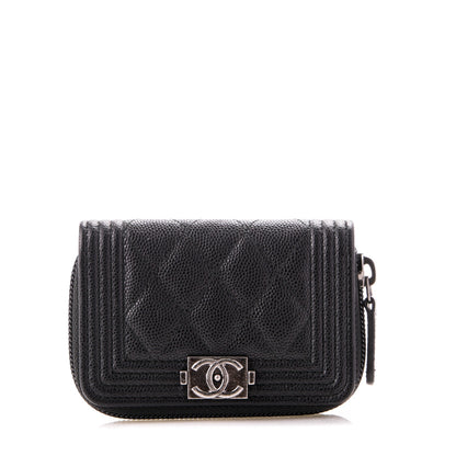 Chanel Caviar Quilted Boy Zip Around Coin Purse Wallet Black 1 of 7