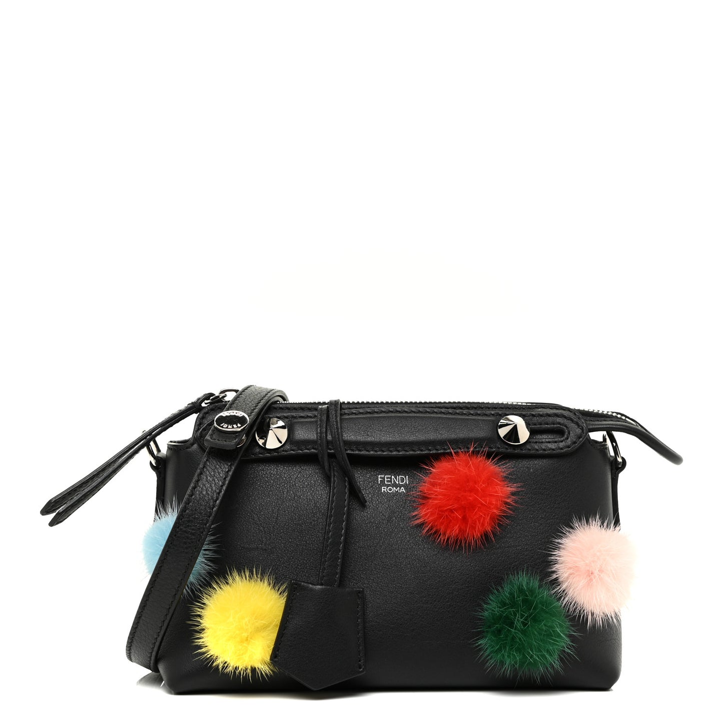 Vitello Dolce Mink Fur Pom Pom Mini By The Way Boston Bag Black Multicolor