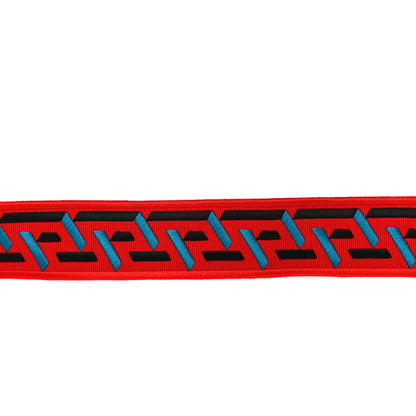 Versace Coated Canvas Calfskin La Greca Strap Blue Red 5 of 6