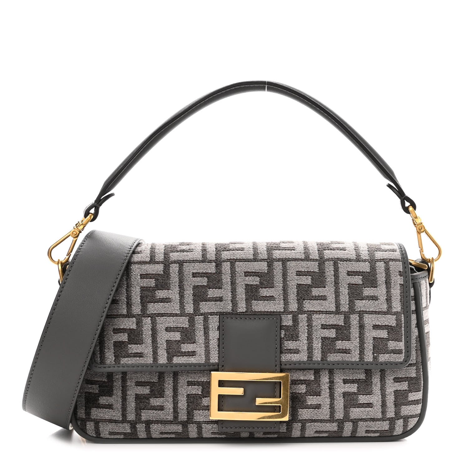 Fendi Chenille FF Embroidered Baguette Antracite Asfalto 1 of 9