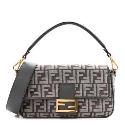 Fendi Chenille FF Embroidered Baguette Antracite Asfalto 1 of 9