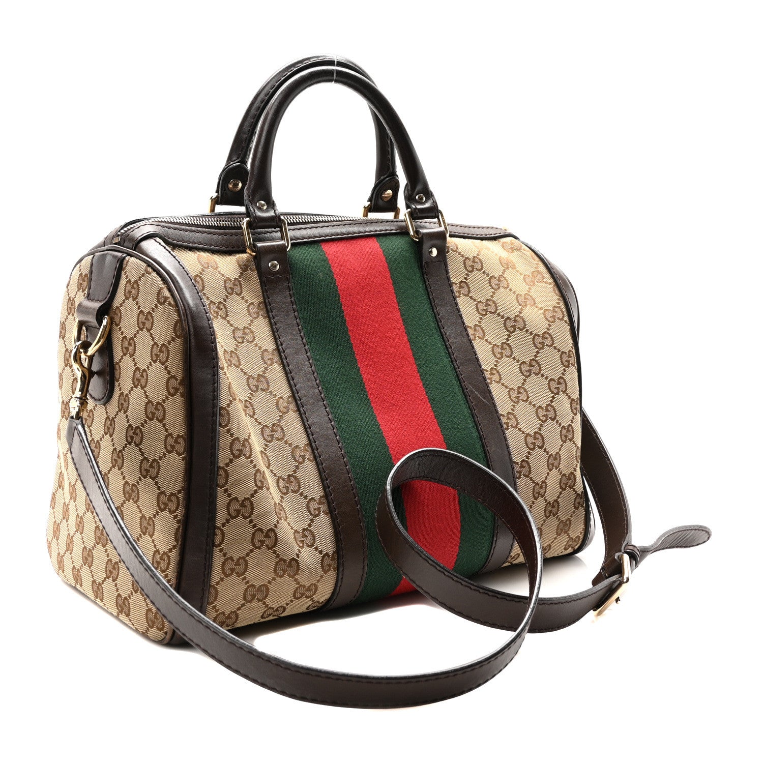 Gucci Monogram Vintage Web Medium Boston Dark Brown 3 of 11