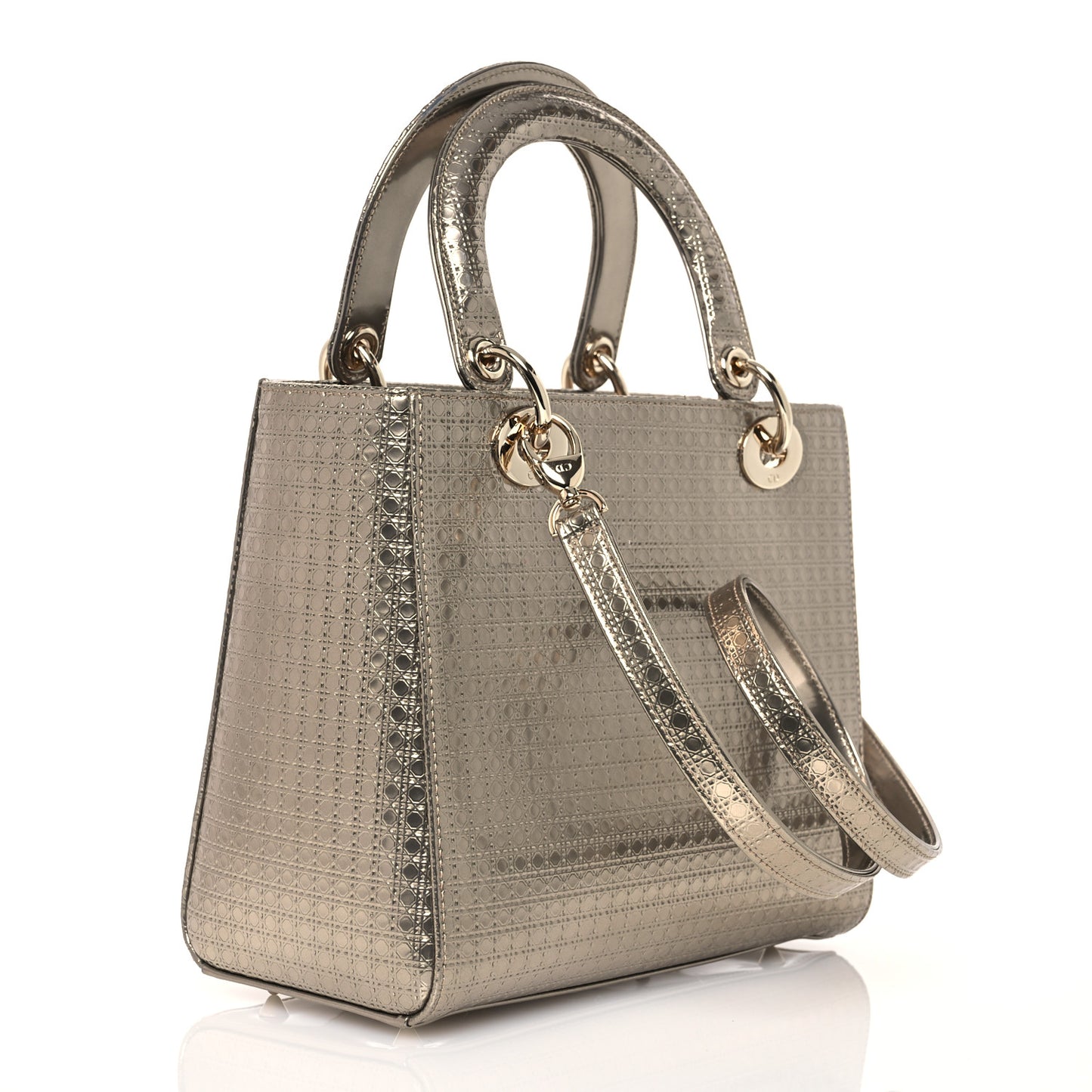 Metallic Patent Micro-Cannage Medium Lady Dior Champagne