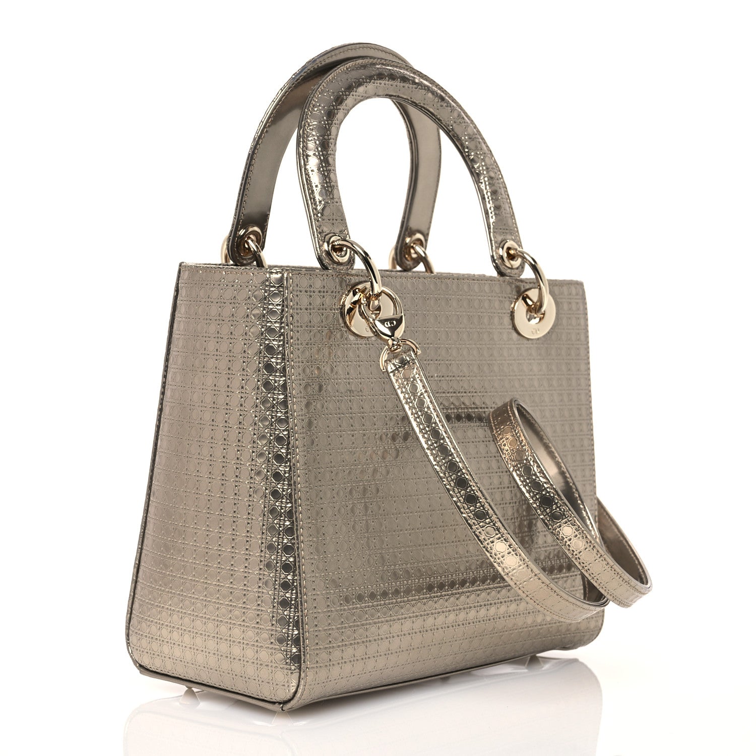 Christian Dior Metallic Patent Micro-Cannage Medium Lady Dior Champagne 3 of 14