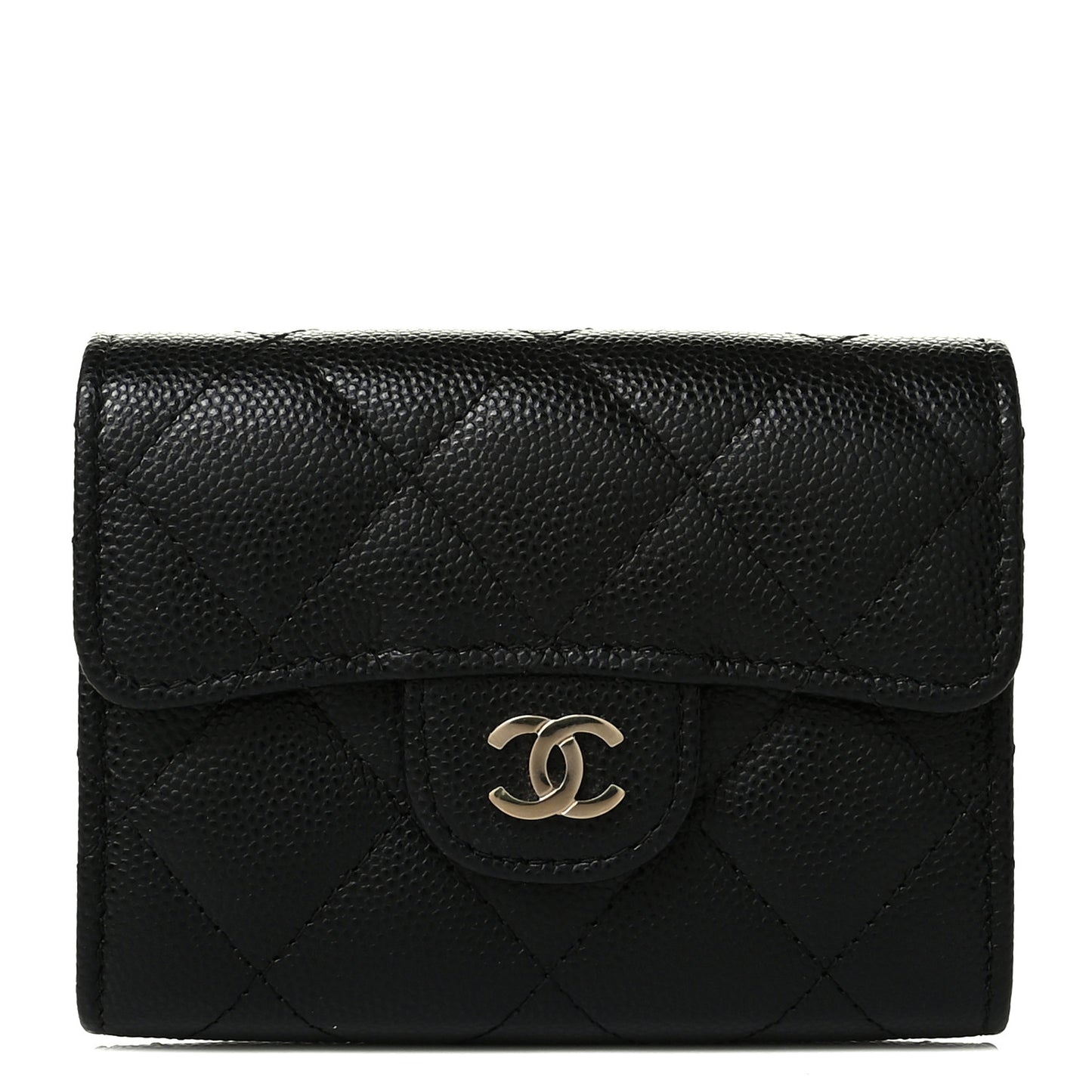 Caviar Quilted Flap Card Holder Wallet Black