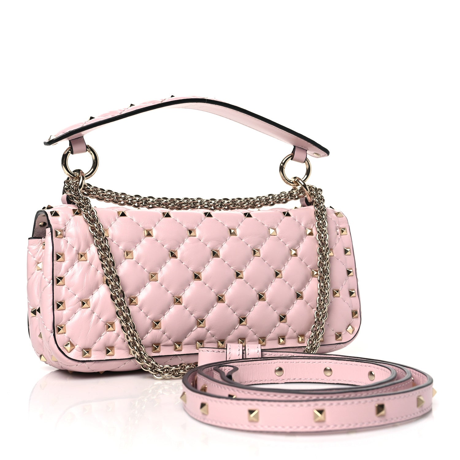Valentino Garavani Calfskin Rockstud Spike Convertible Shoulder Bag Light Pink 3 of 9