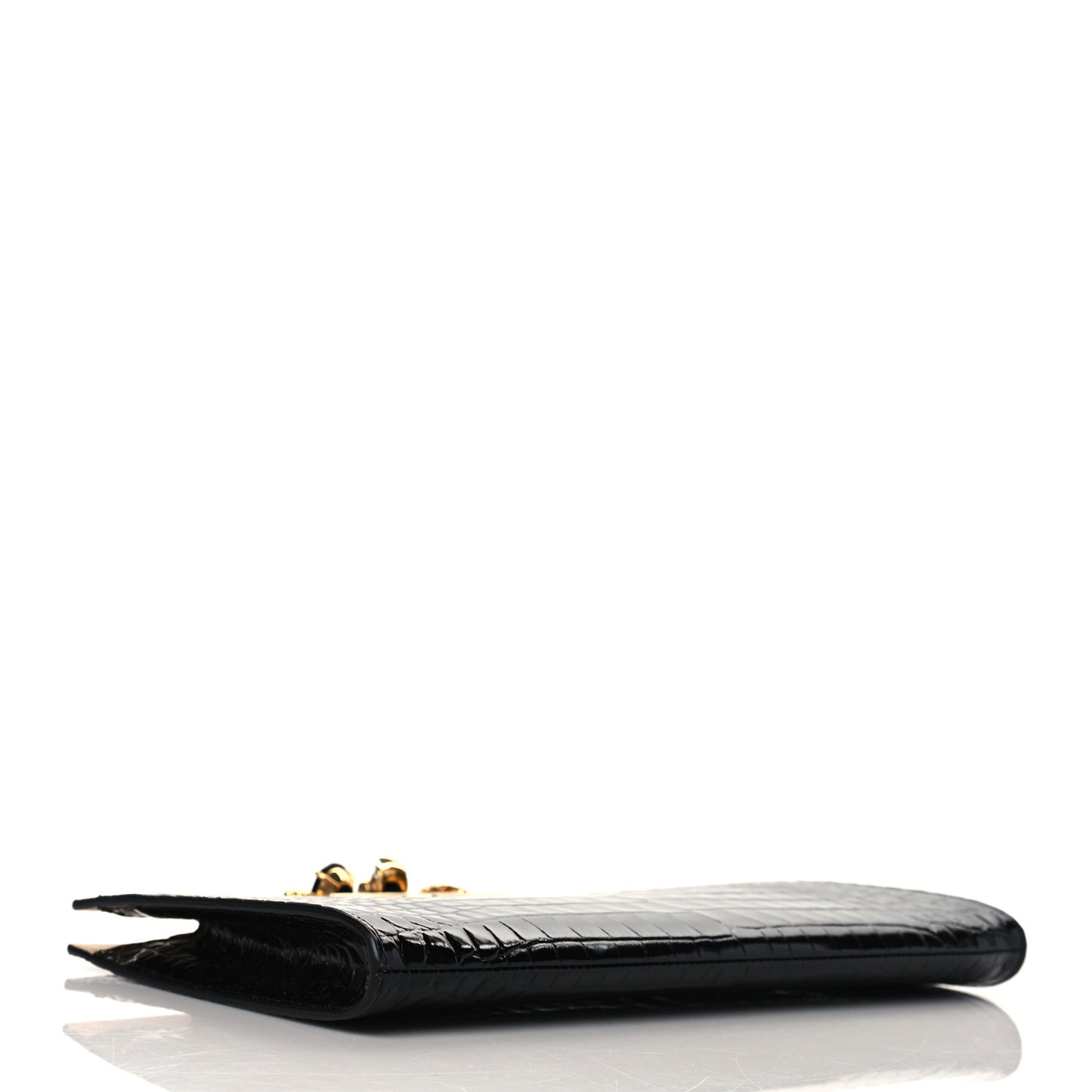 Calfskin Crocodile Embossed Knuckle Flat Clutch Black