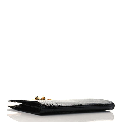 Alexander McQueen Calfskin Crocodile Embossed Knuckle Flat Clutch Black 4 of 9