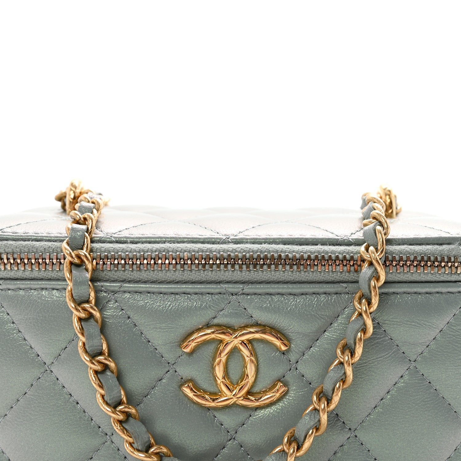 Chanel Metallic Lambskin Quilted Small CC Vanity Case With Chain Grey 8 of 11