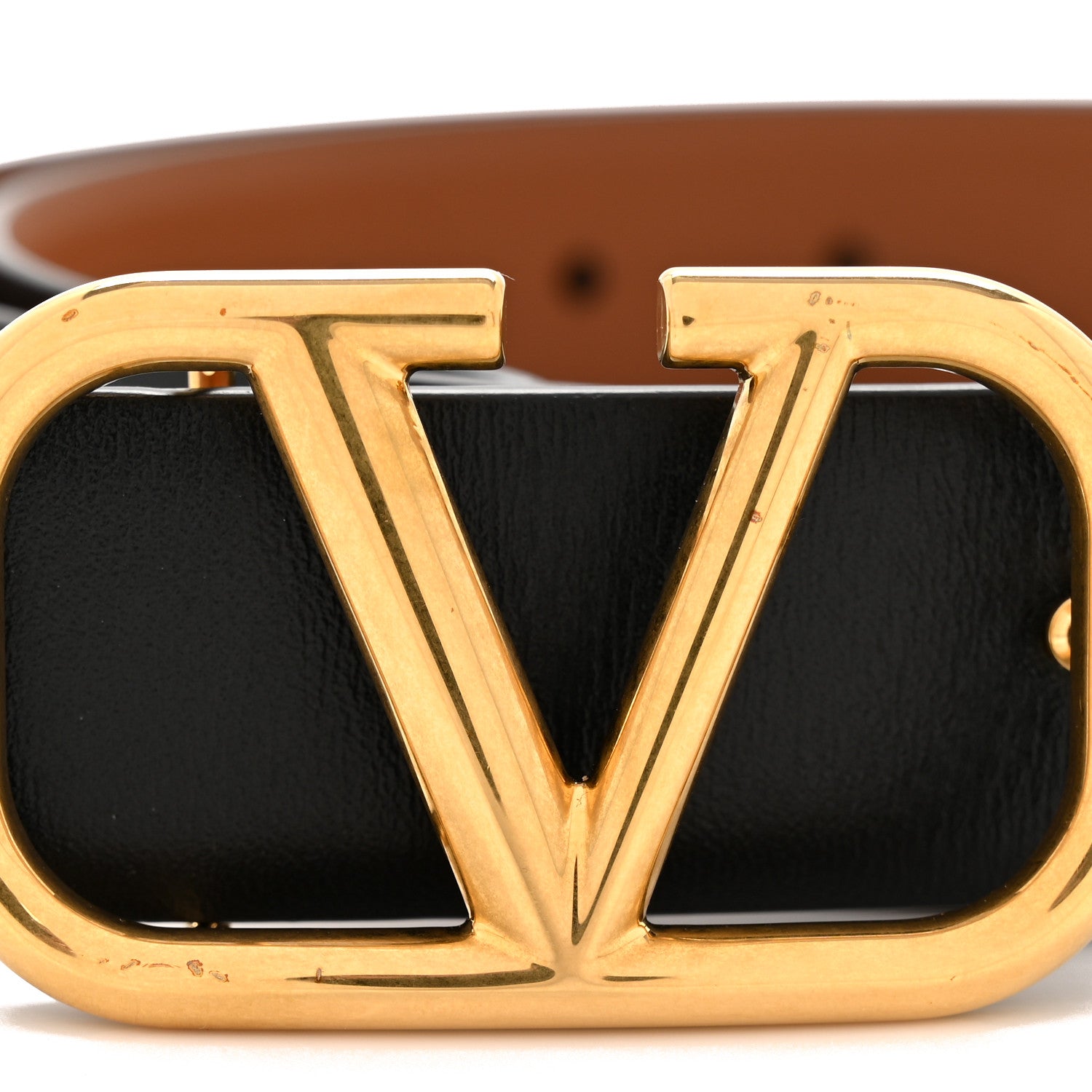 Valentino Garavani Glossy Calfskin VLogo Reversible 30mm Belt 85 34 Saddle Brown Black 9 of 10