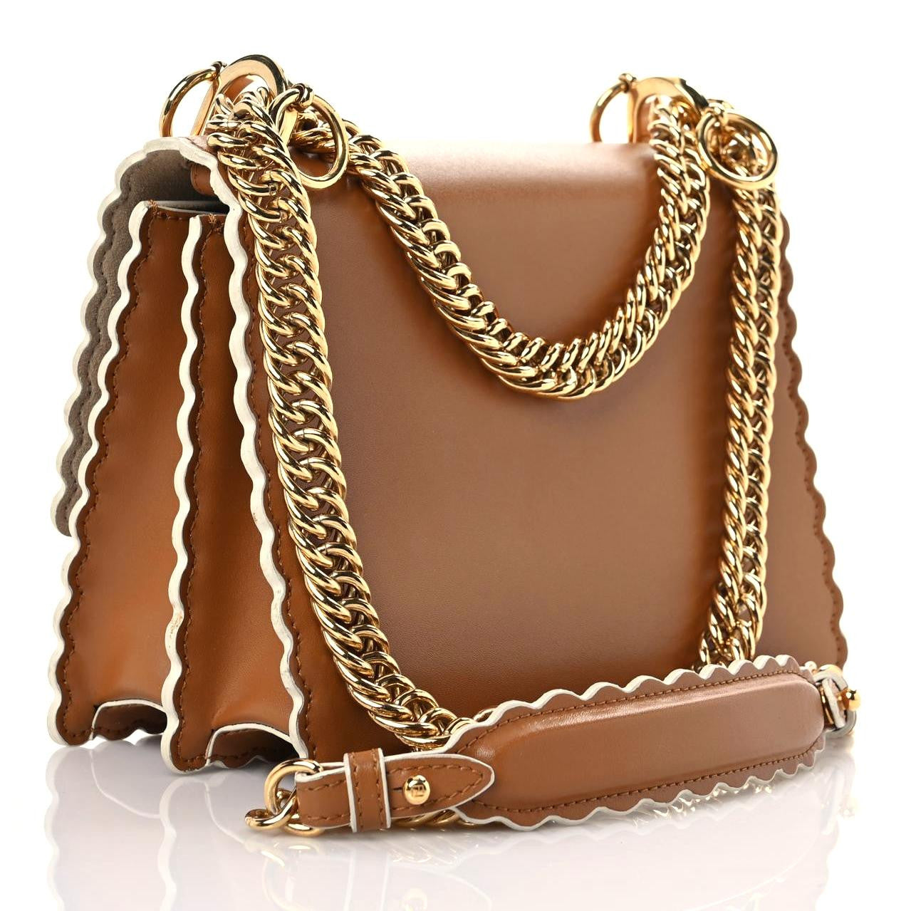 Fendi Vitello Liberty Scalloped Studded Small Kan I Shoulder Bag Caramello 2 of 17