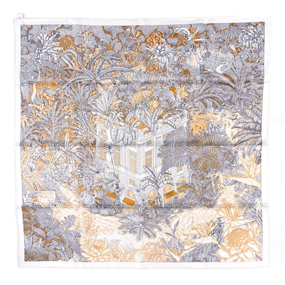 Hermes Silk Faubourg Tropical Scarf 90 Sepia White Caramel 1 of 5