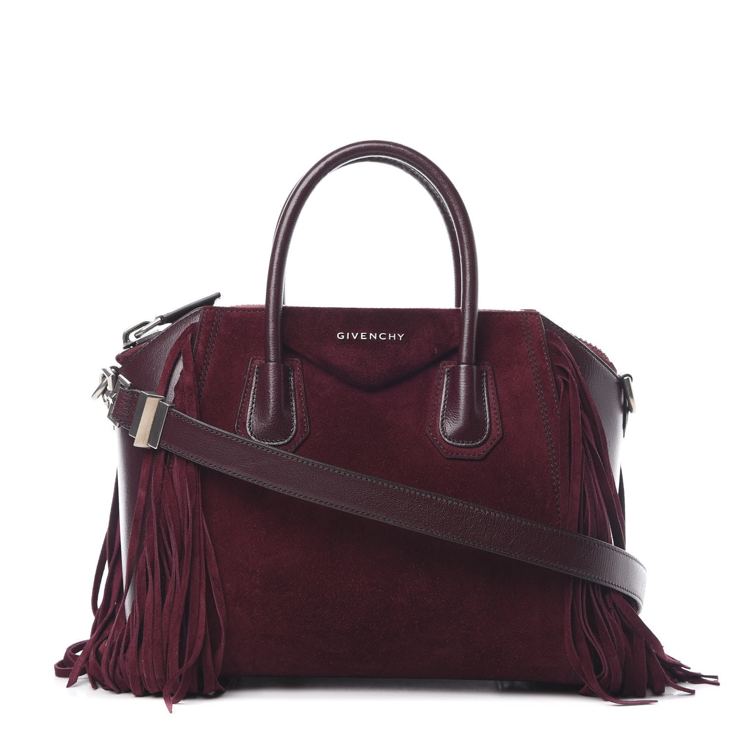 Givenchy Calfskin Suede Small Fringe Antigona Burgundy 1 of 13