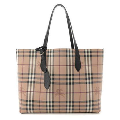 Burberry Grainy Calfskin Haymarket Check Medium Reversible Tote Black 3 of 16