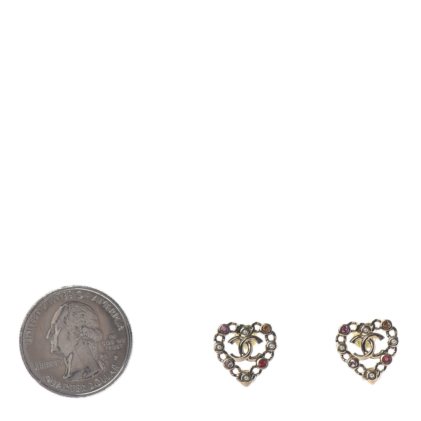 Pearl Crystal CC Heart Earrings Gold Multicolor