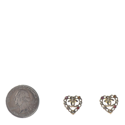 Chanel Pearl Crystal CC Heart Earrings Gold Multicolor 2 of 5