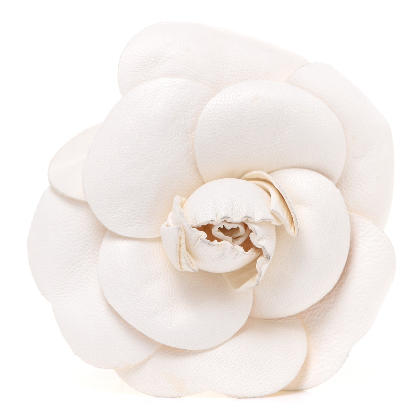 Calfskin Camellia Brooch White