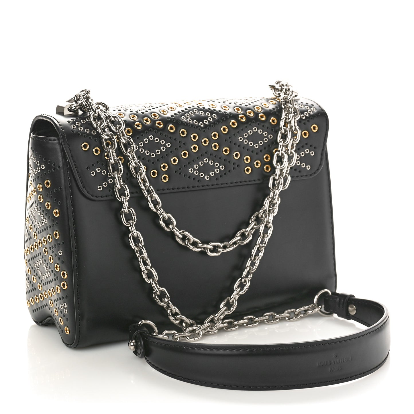 Calfskin Eyelet Twist Shoulder Bag MM Black