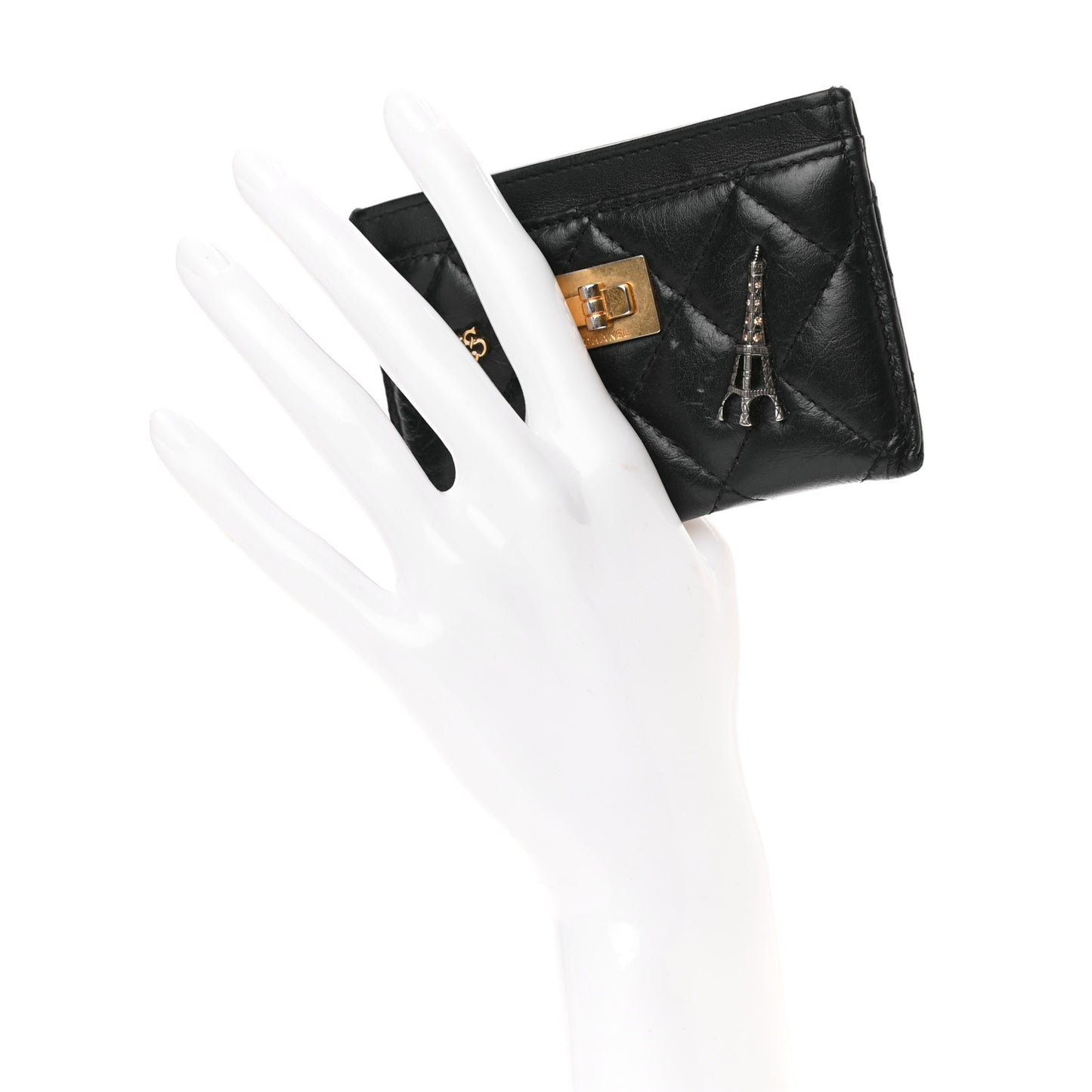 Aged Calfskin Quilted Lucky Charms Reissue Card Holder Black