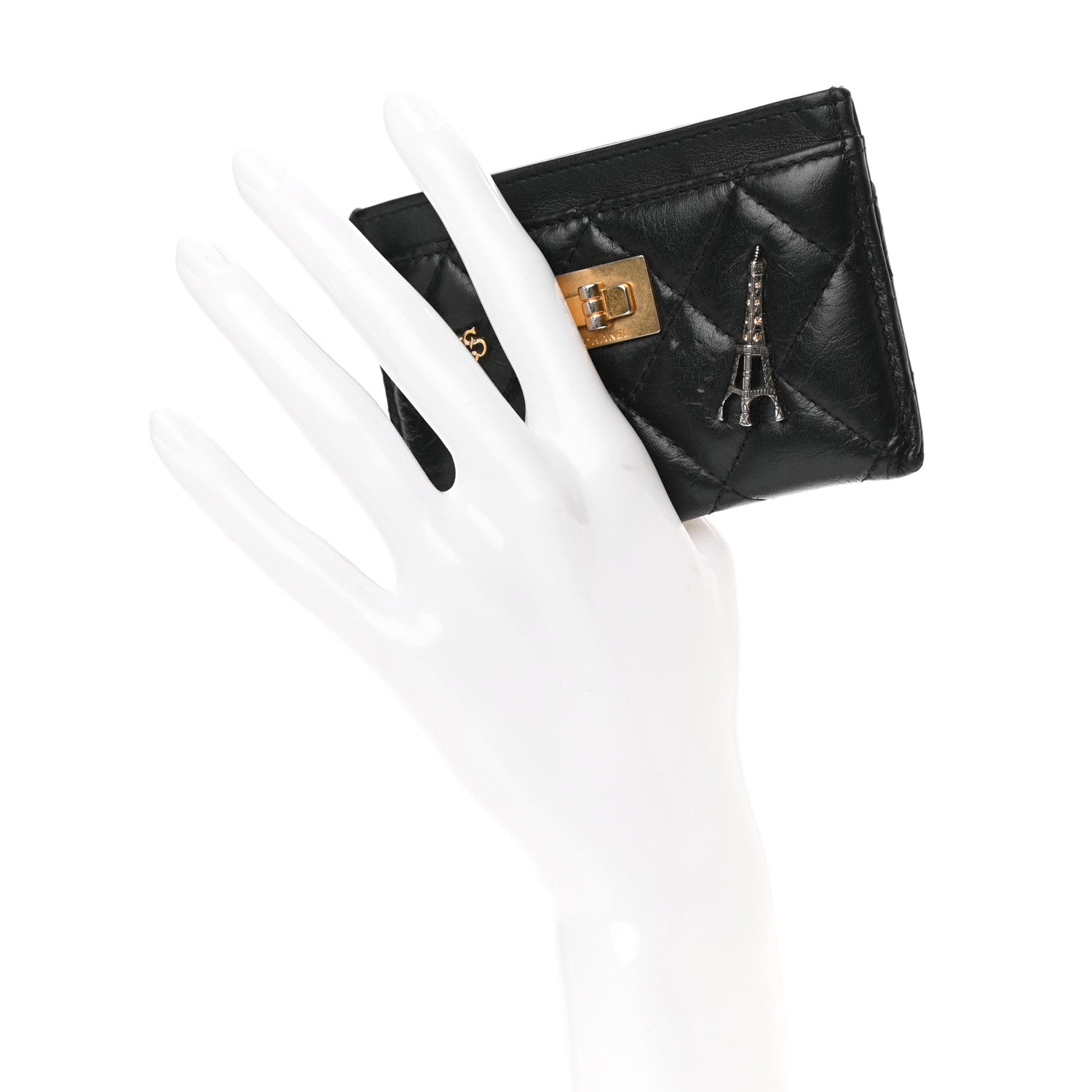 Chanel Aged Calfskin Quilted Lucky Charms Reissue Card Holder Black 2 of 13