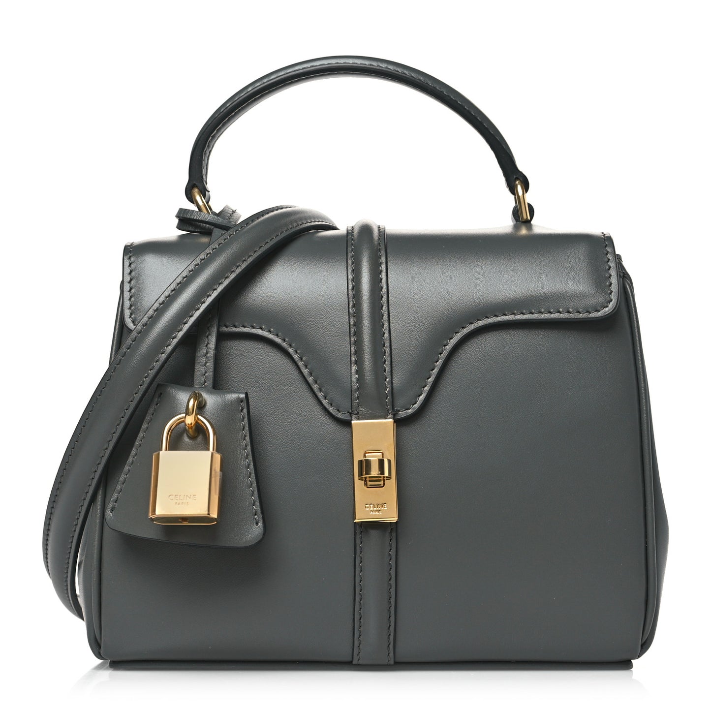 Satinated Calfskin Mini 16 Top Handle Bag Grey