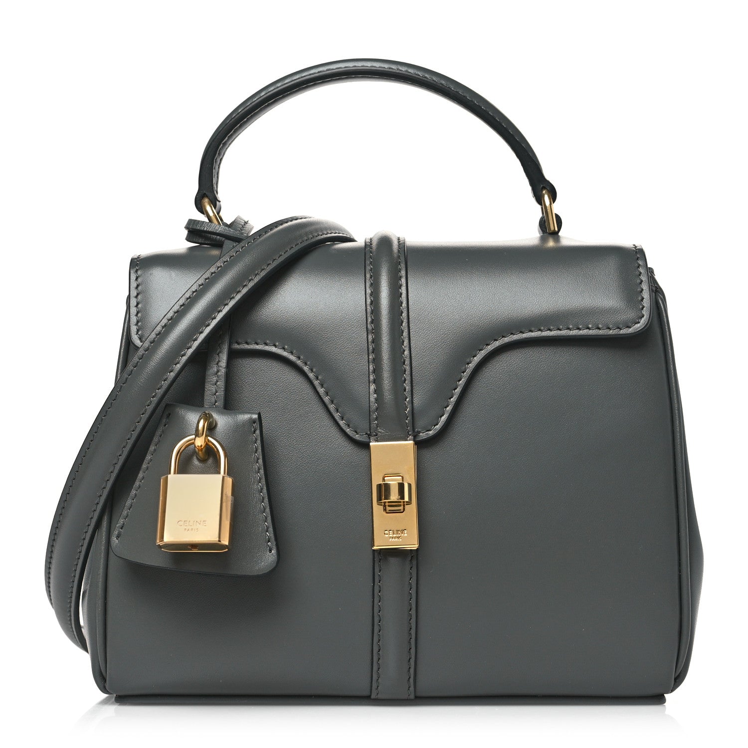 Celine Satinated Calfskin Mini 16 Top Handle Bag Grey 1 of 8