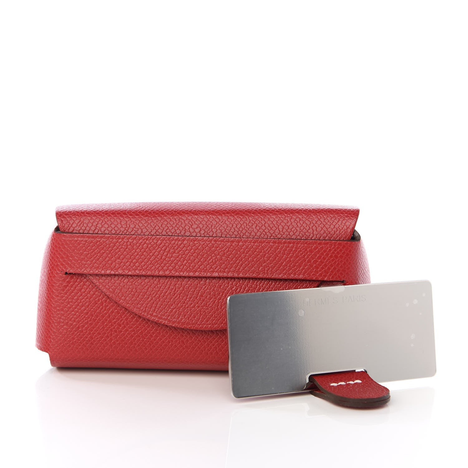 Hermes Grained Madame Calfskin Lipstick Case with Mirror Rouge Piment 2 of 7