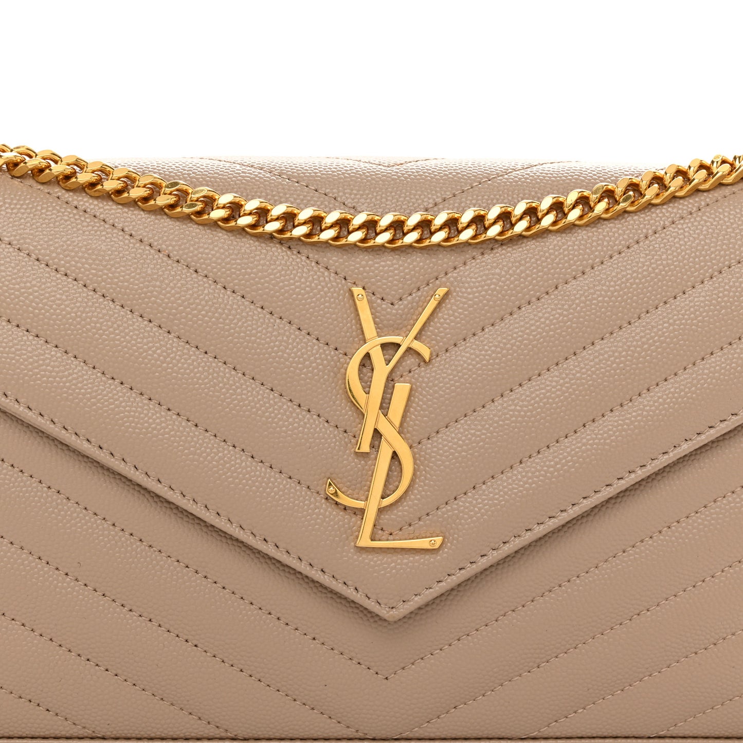 Grain De Poudre Matelasse Chevron Monogram Chain Wallet Dark Beige