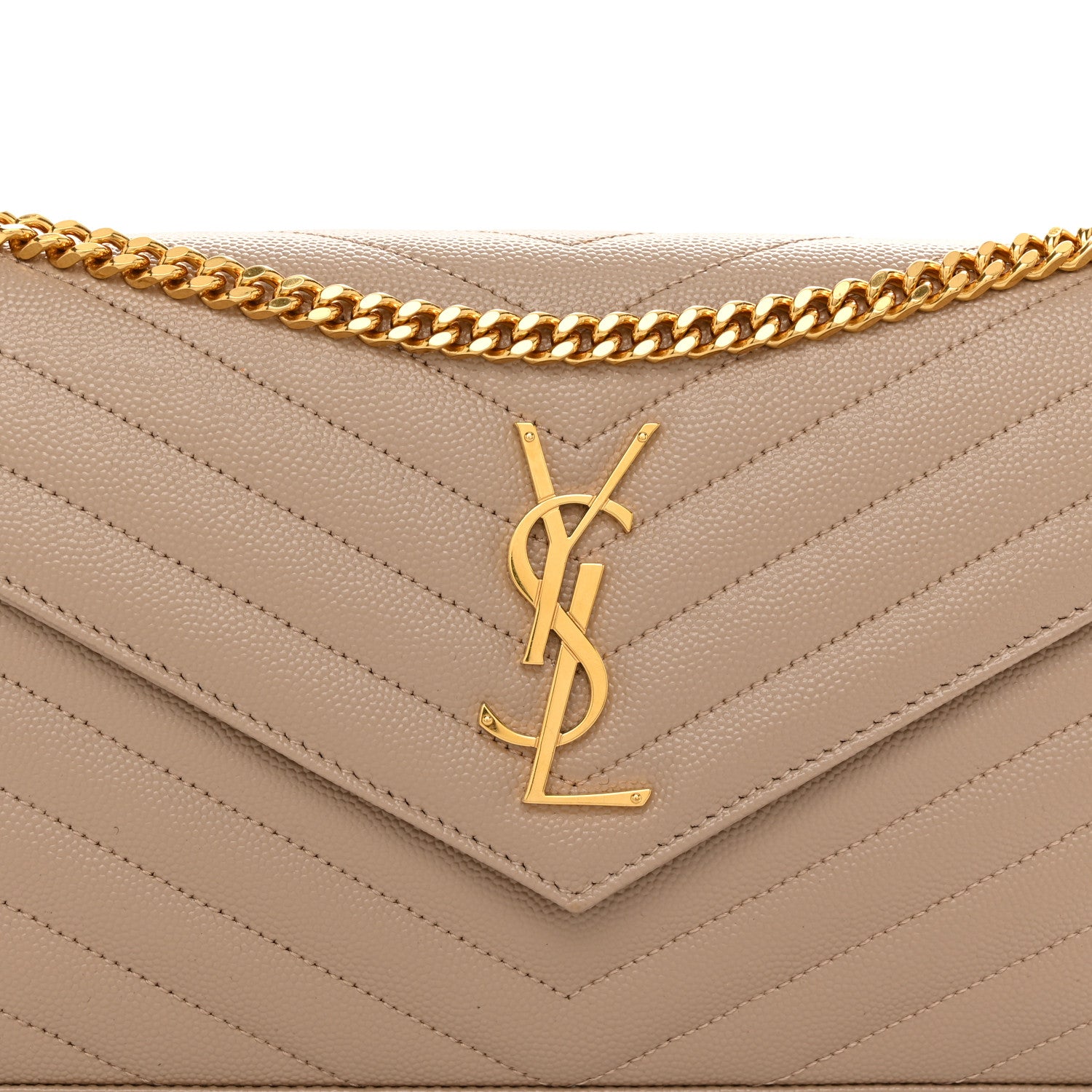 Saint Laurent Grain De Poudre Matelasse Chevron Monogram Chain Wallet Dark Beige 7 of 11