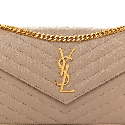 Saint Laurent Grain De Poudre Matelasse Chevron Monogram Chain Wallet Dark Beige 7 of 11