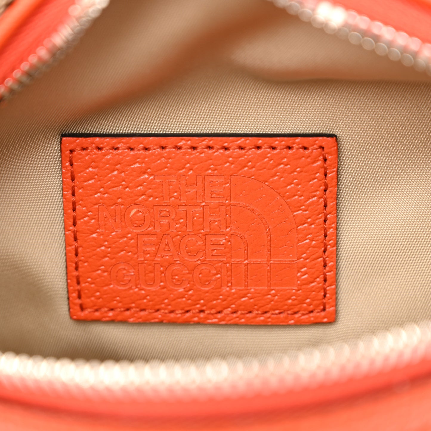 X THE NORTH FACE Monogram Textured Dollar Calfskin Embroidered Belt Bag Beige Ebony Mystic White Deep Orange