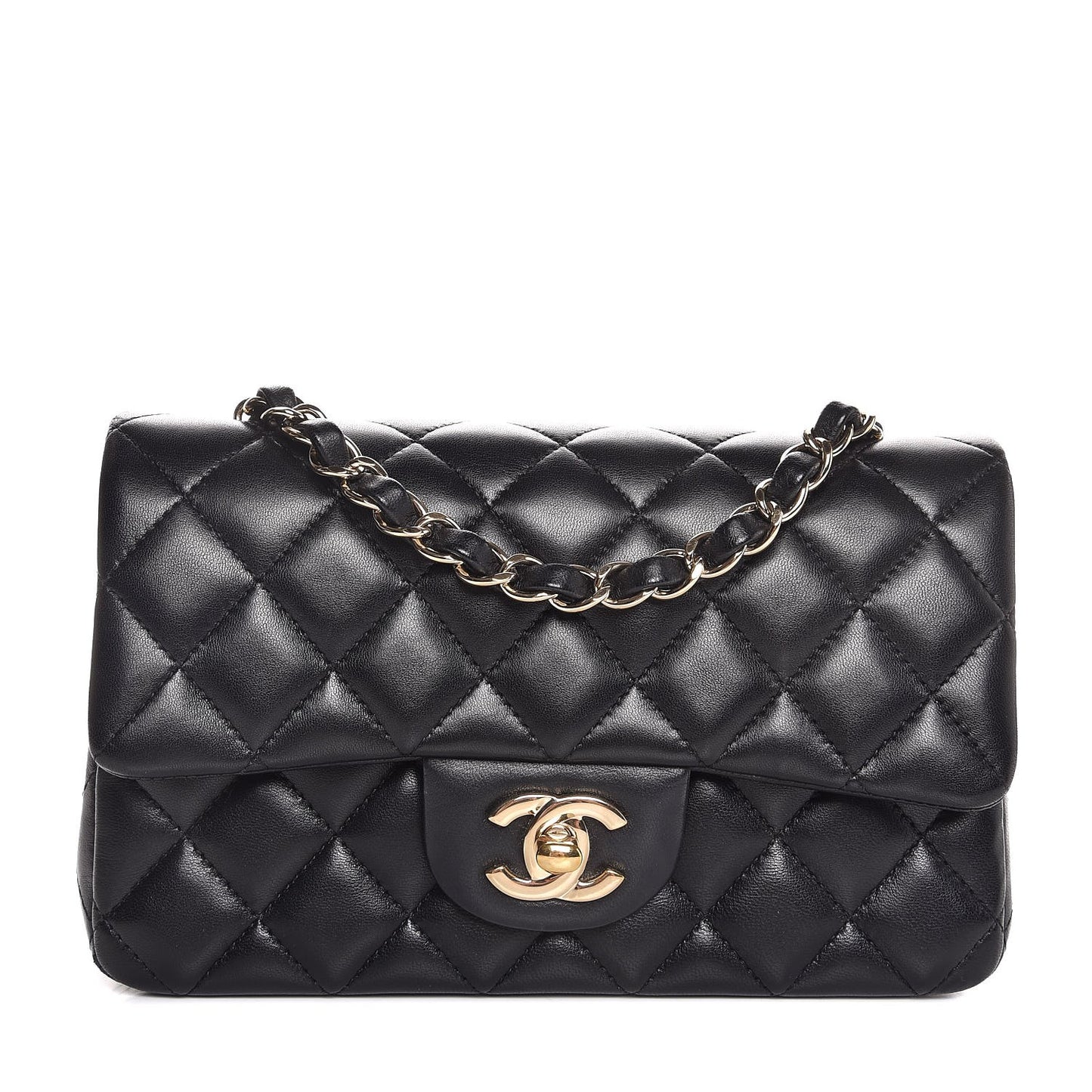 Lambskin Quilted Mini Rectangular Flap Black
