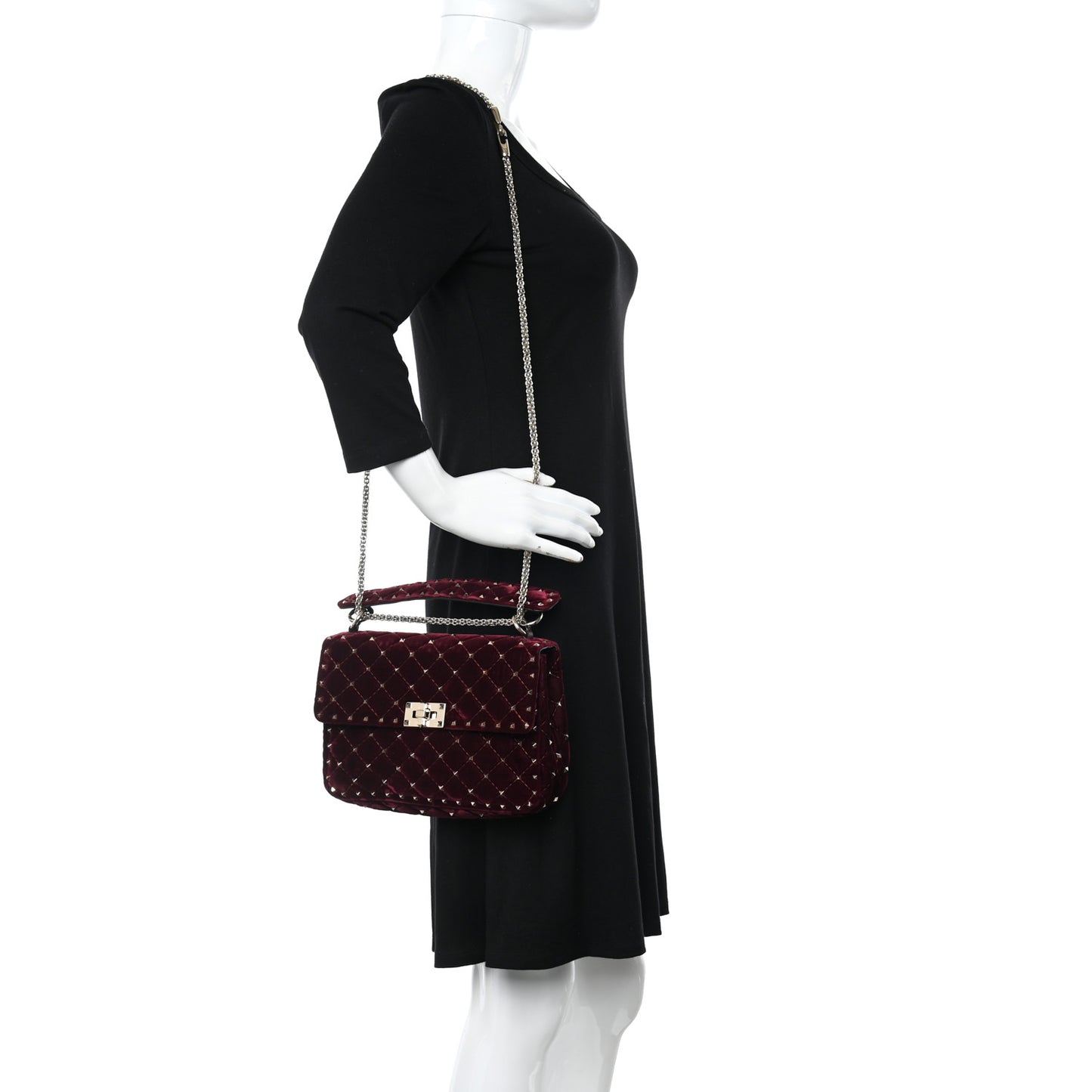 Velvet Medium Rockstud Spike Shoulder Bag Rubino