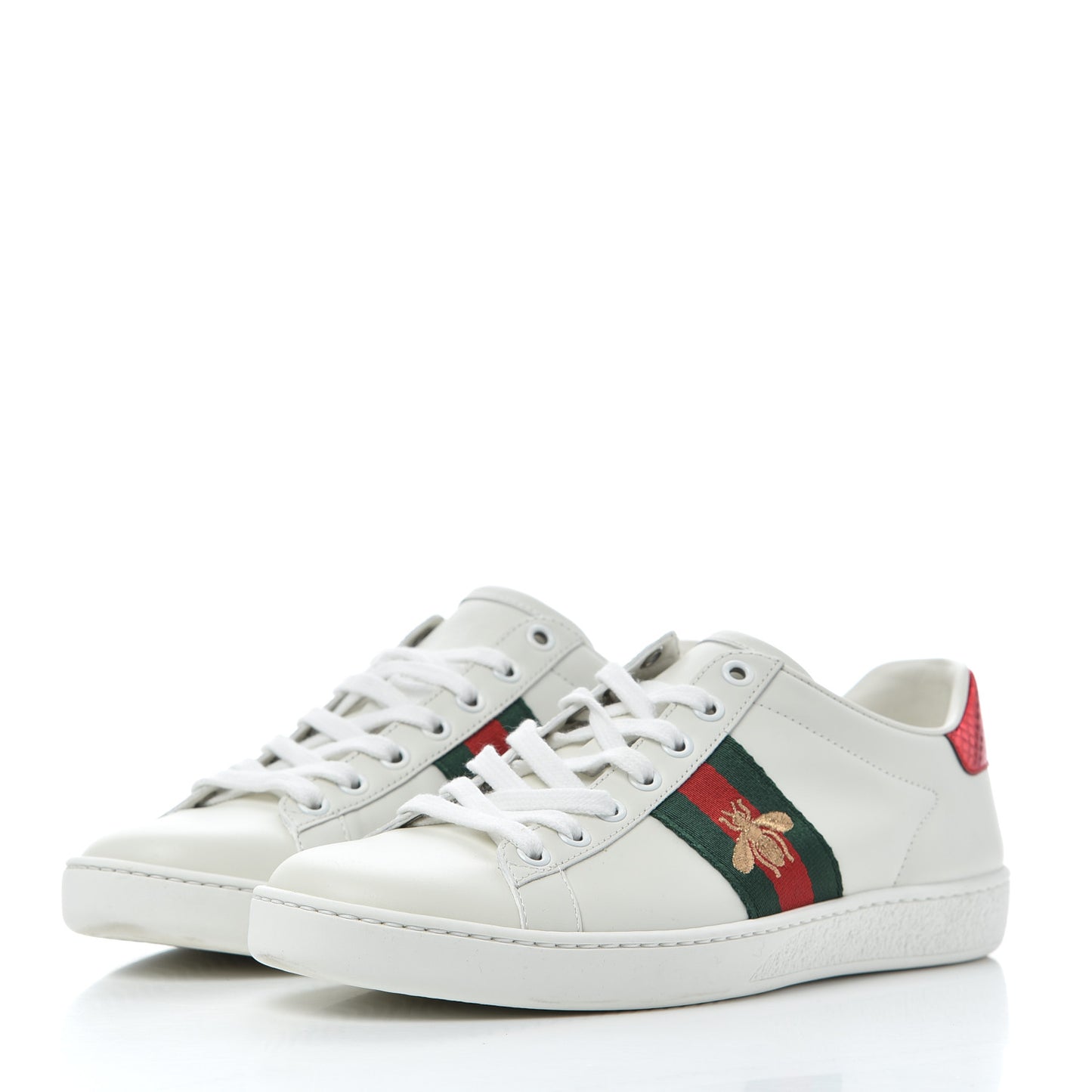 Calfskin Ayers Bee Embroidered Womens Ace Sneakers 37.5 White Green