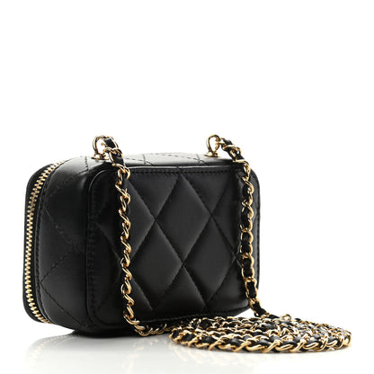 Chanel Lambskin Quilted Mini Golden Plate Clutch With Chain Black 3 of 7