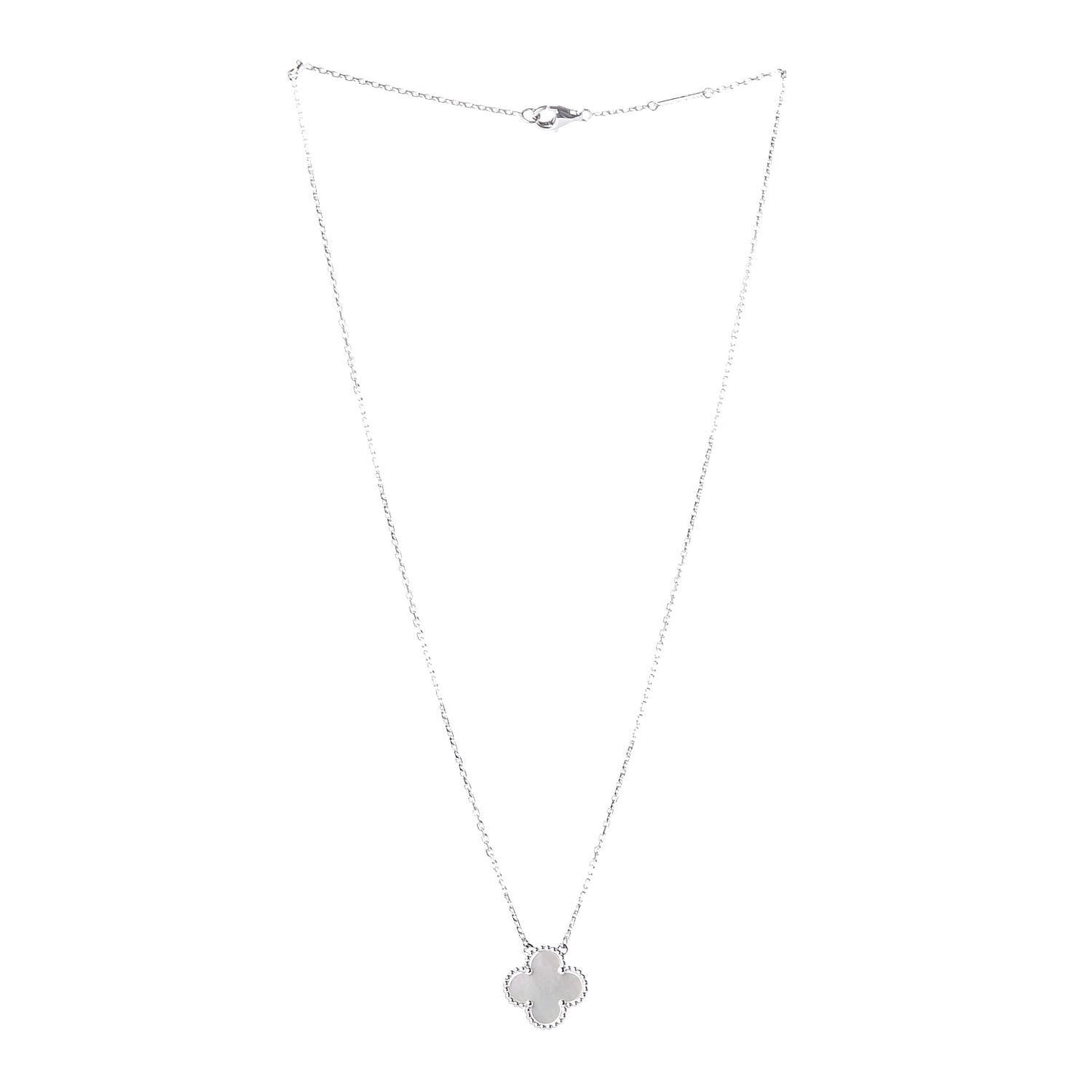 18K White Gold Mother of Pearl Vintage Alhambra Pendant Necklace