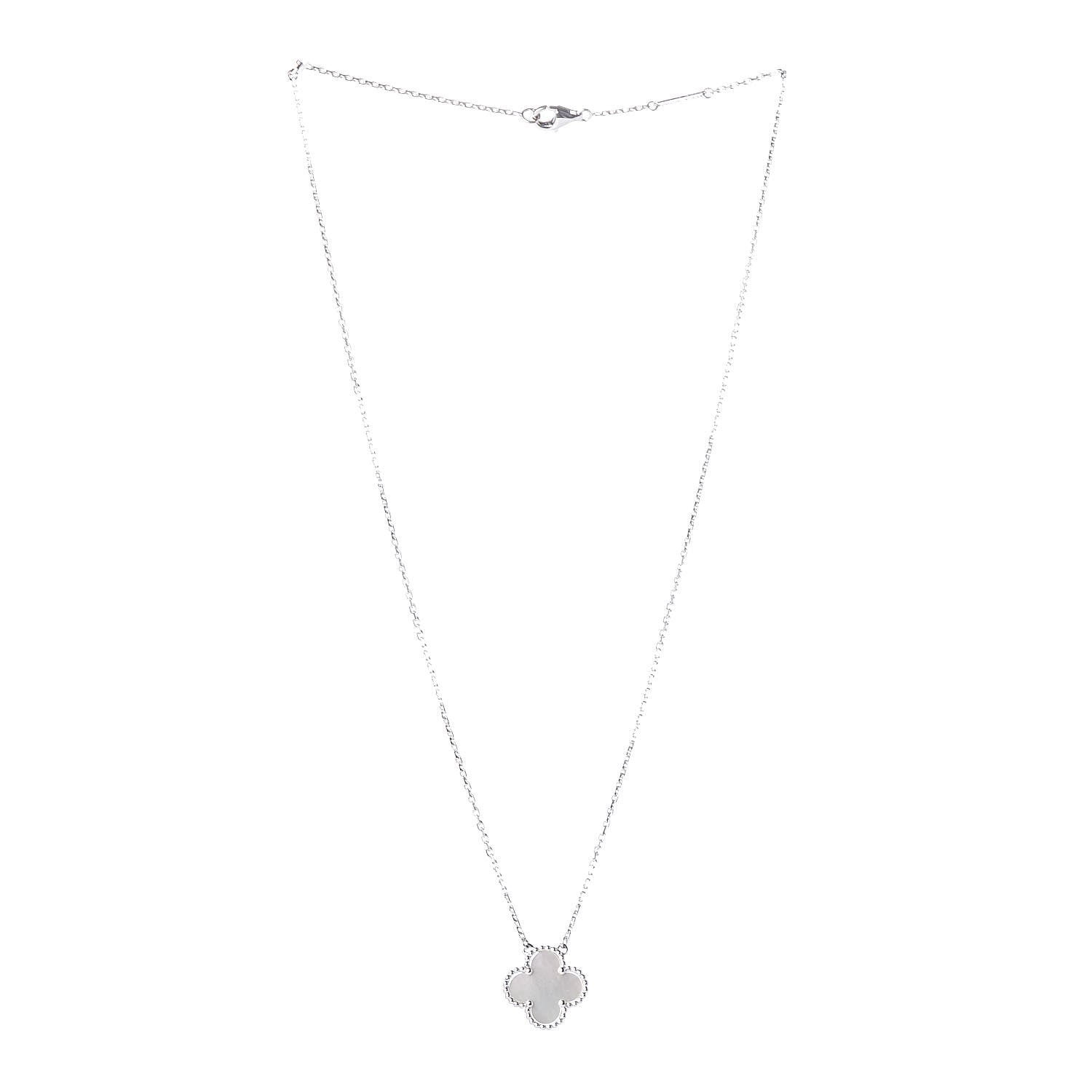Van Cleef & Arpels 18K White Gold Mother of Pearl Vintage Alhambra Pendant Necklace 3 of 7