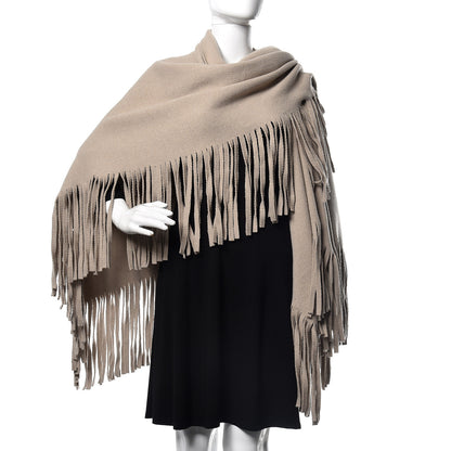 Burberry Merino Wool Cashmere Fringe Poncho Beige 2 of 5