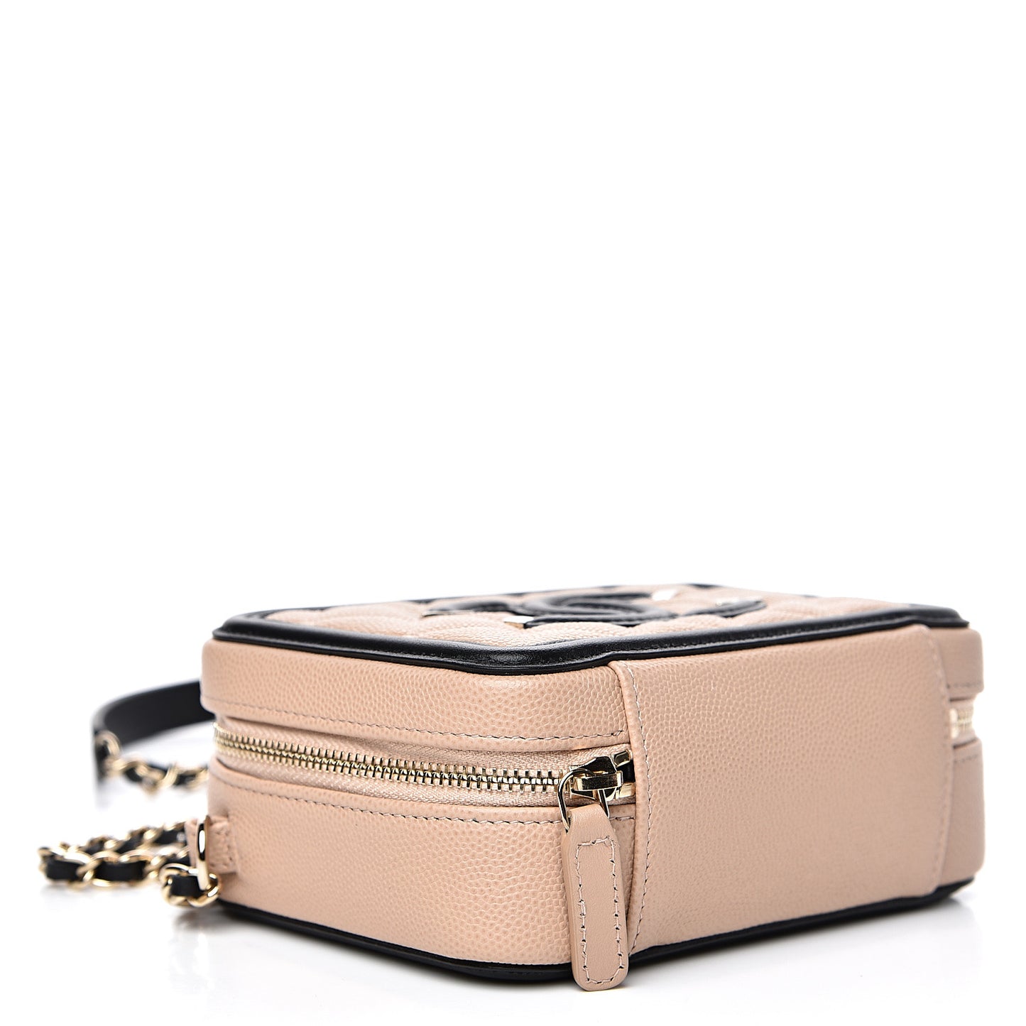 Caviar Quilted CC Filigree Vanity Clutch With Chain Beige Black