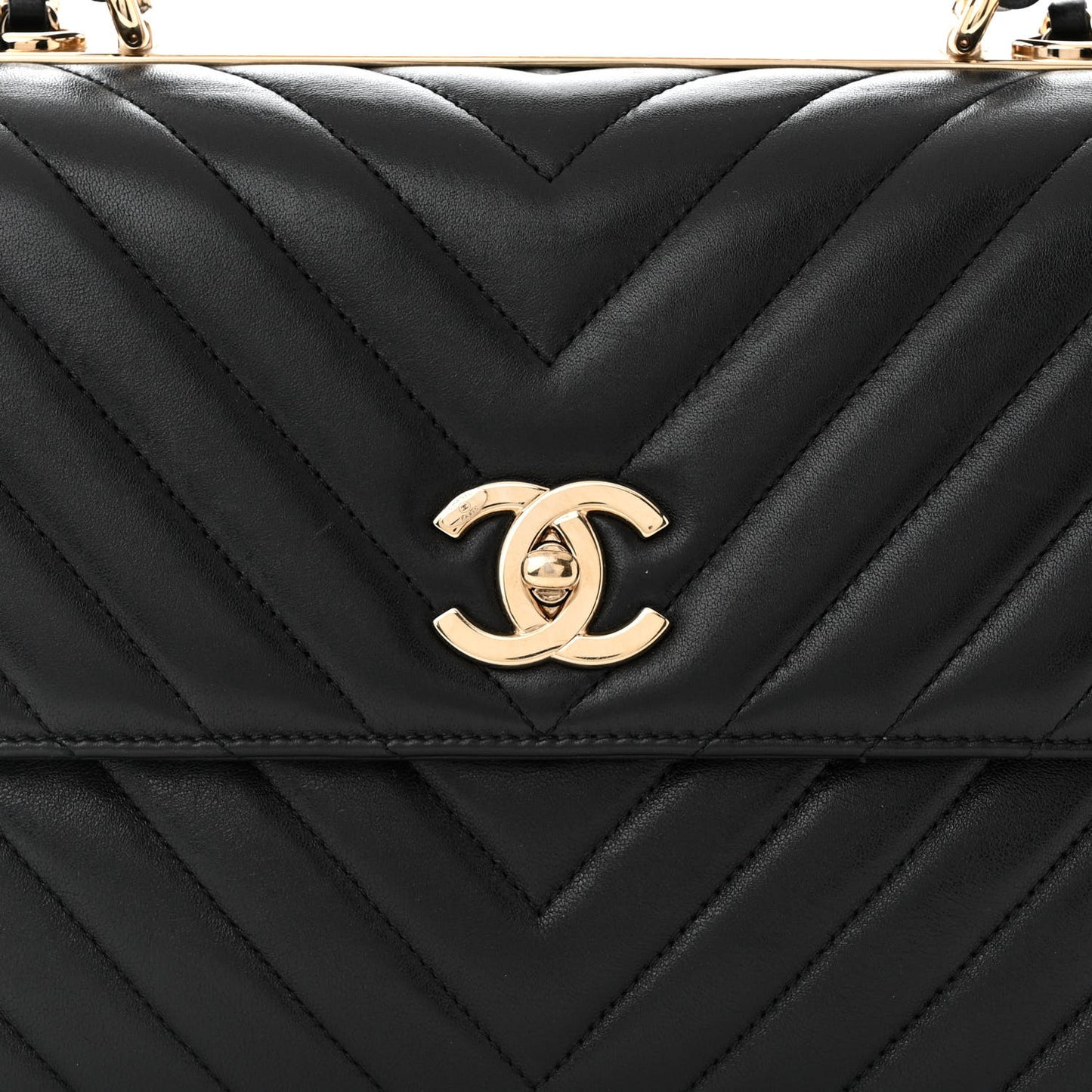 Lambskin Chevron Quilted Medium Trendy CC Dual Handle Flap Bag Black