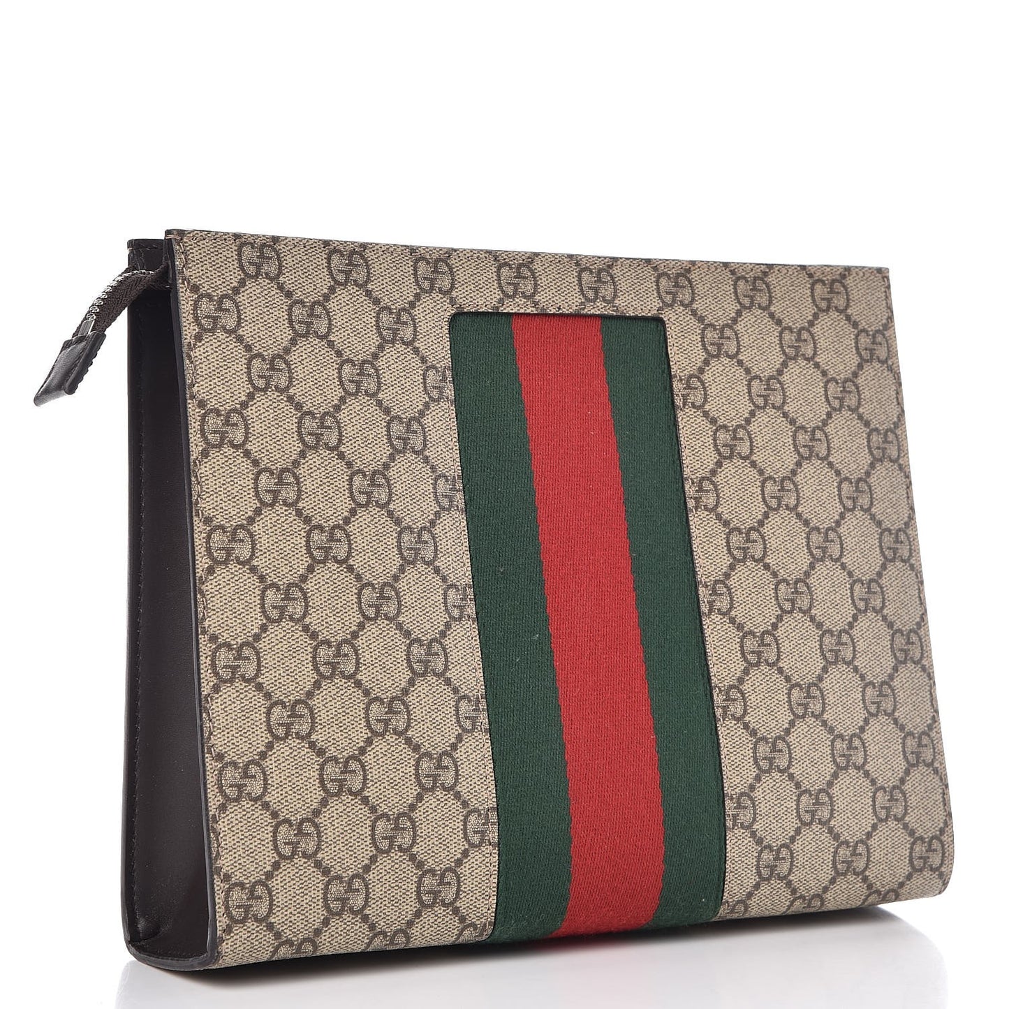 GG Supreme Monogram Selleria Calfskin Web New Web Cosmetic Case Beige Ebony Cocoa
