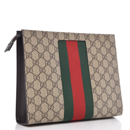 Gucci GG Supreme Monogram Selleria Calfskin Web New Web Cosmetic Case Beige Ebony Cocoa 3 of 10