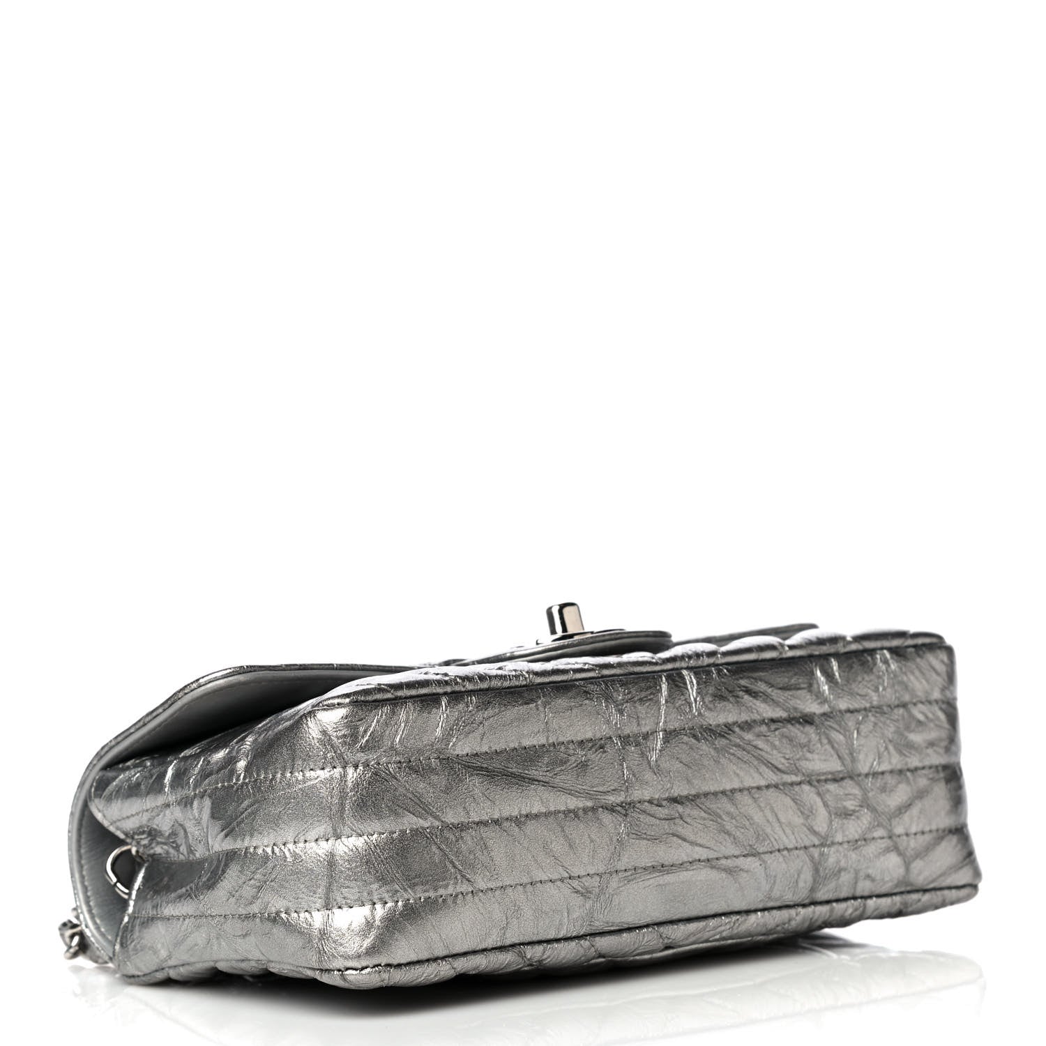 Chanel Patent Metallic Crumpled Calfskin Chevron Quilted Mini Rectangular Flap Silver 3 of 10