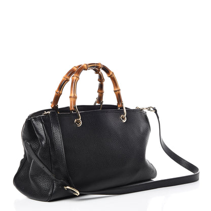 Gucci Pebbled Calfskin Medium Bamboo Shopper Tote Black 4 of 11